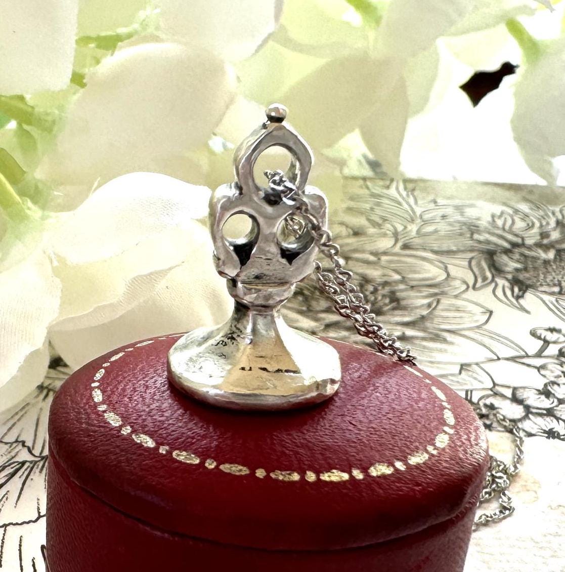 Antique 17th Century Solid Silver Heart & Rose Intaglio Seal Fob. Lady's Love Token Seal Pendant. Stuart/Jacobean Chessman Matrix Seal Fob
