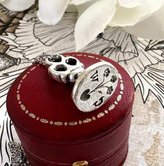 Antique 17th Century Solid Silver Heart & Rose Intaglio Seal Fob. Lady's Love Token Seal Pendant. Stuart/Jacobean Chessman Matrix Seal Fob