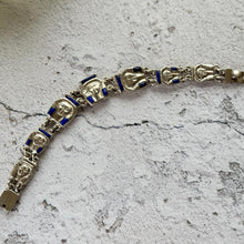 Charger l'image dans la galerie, Art Deco Egyptian Revival Silver &amp; Lapis Tutankhamun Bracelet
