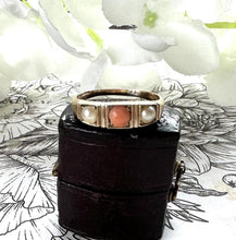 Load image into Gallery viewer, Antique Victorian 9ct Yellow Gold Coral &amp; Pearl Trilogy Band Ring, Size M-1/2 UK, 6-1/2 US
