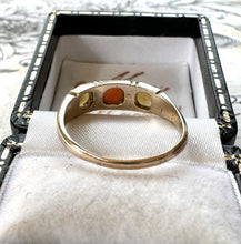 Load image into Gallery viewer, Antique Victorian 9ct Yellow Gold Coral &amp; Pearl Trilogy Band Ring, Size M-1/2 UK, 6-1/2 US
