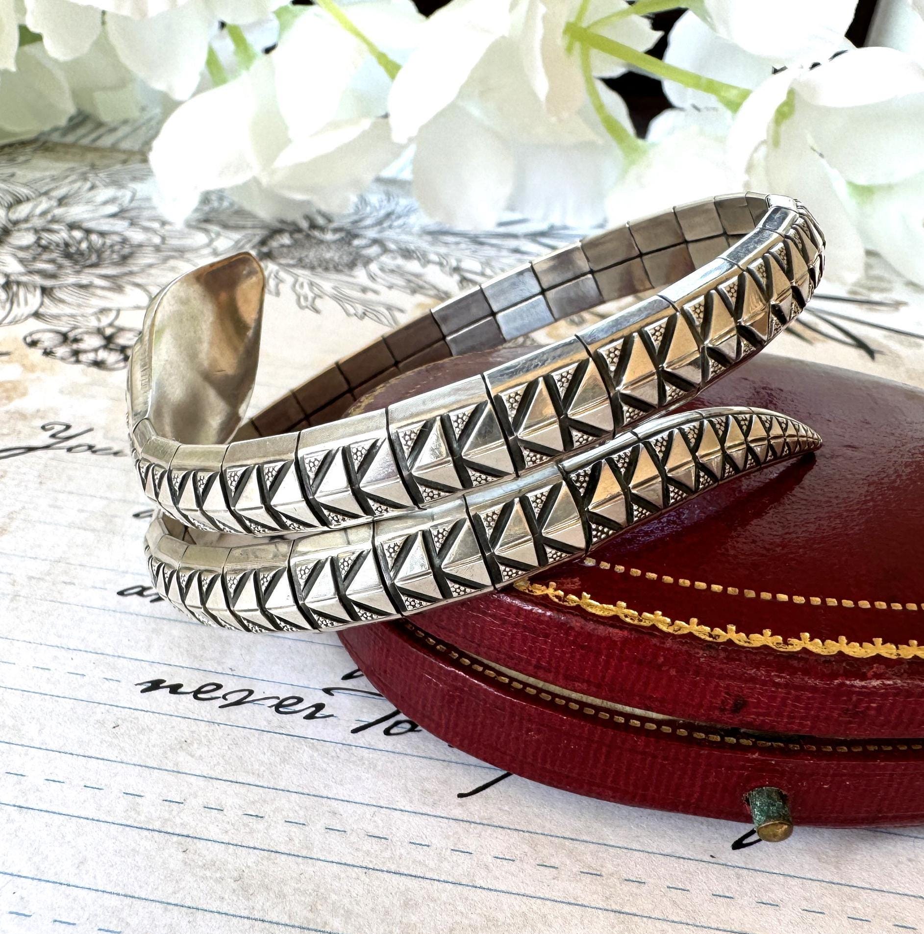 Antique Art Deco Sterling Silver Enamel Coiled Snake Bangle Bracelet. Kordes & Lichtenfels Germany Snake Bangle. Antique Love Token Jewelry