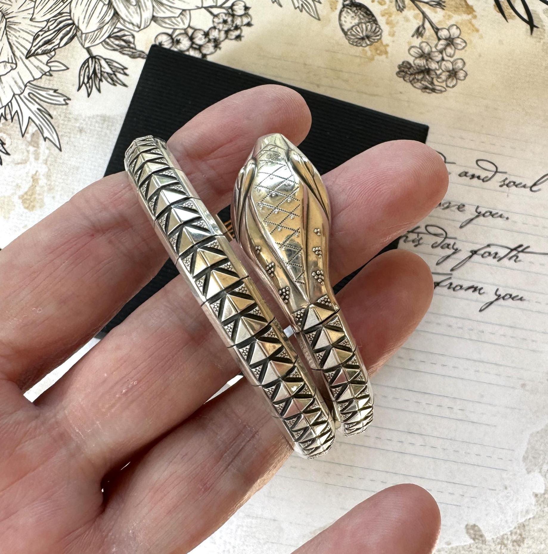 Antique Art Deco Sterling Silver Enamel Coiled Snake Bangle Bracelet. Kordes & Lichtenfels Germany Snake Bangle. Antique Love Token Jewelry