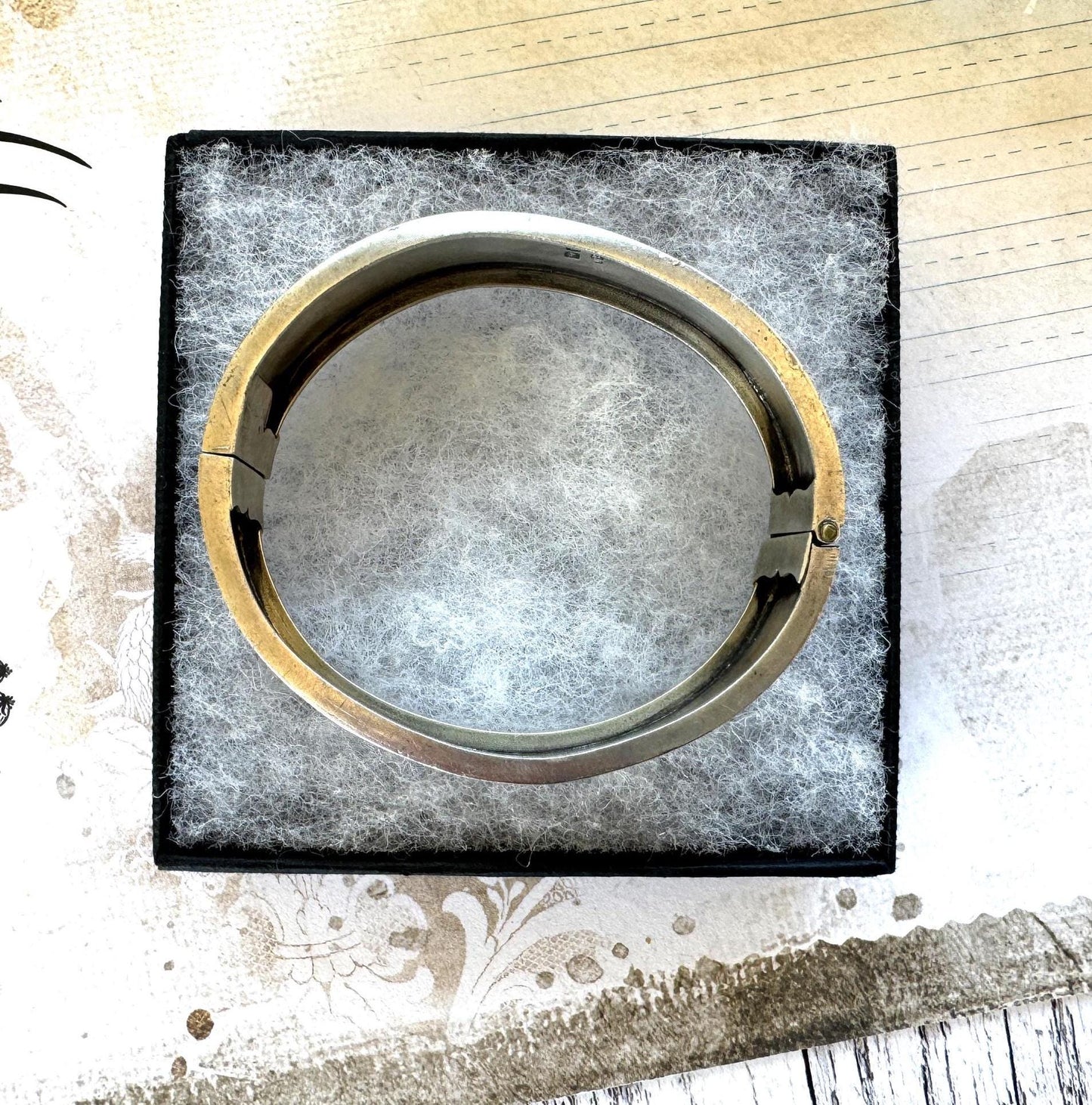 Victorian Sterling Silver Engraved Rose & Forget-Me-Not Bangle
