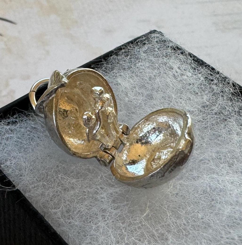 Vintage Sterling Silver Forbidden Fruit Apple Charm Pendant - Opens to Reveal Adam & Eve