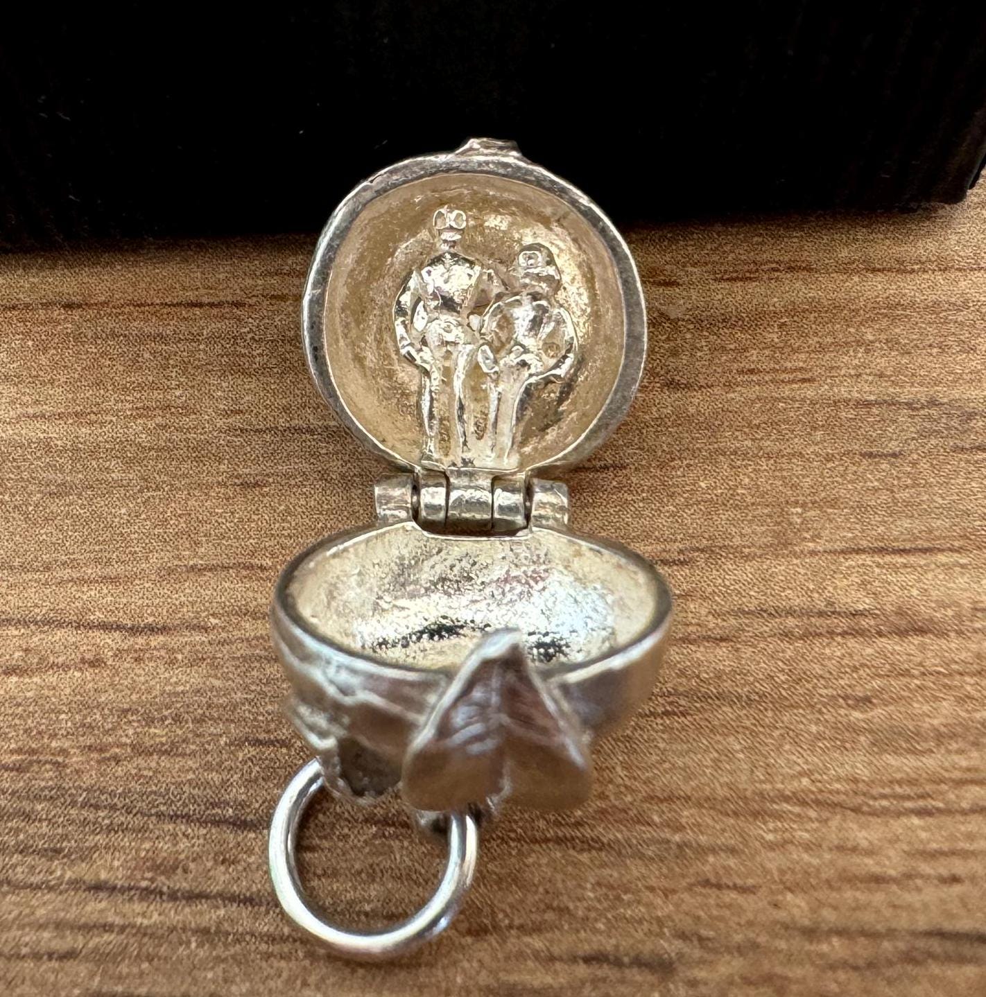 Vintage Sterling Silver Forbidden Fruit Apple Charm Pendant - Opens to Reveal Adam & Eve