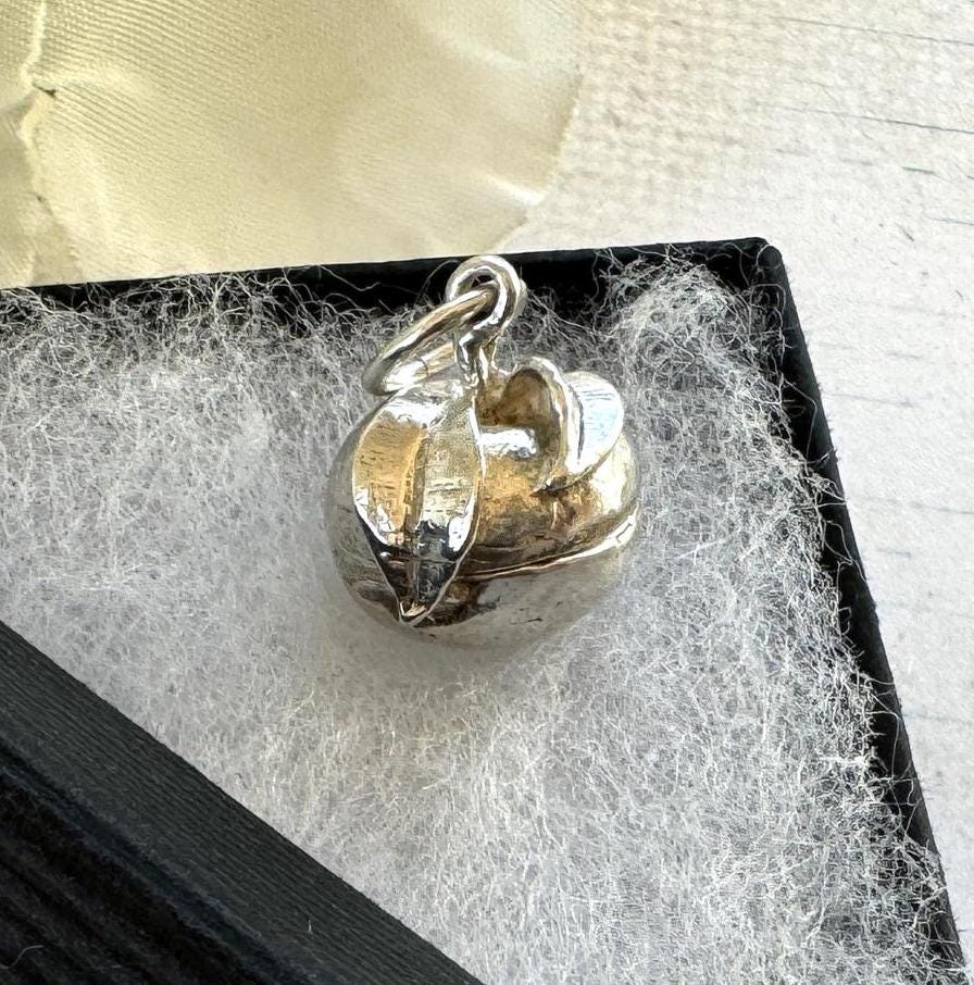 Vintage Sterling Silver Forbidden Fruit Apple Charm Pendant - Opens to Reveal Adam & Eve