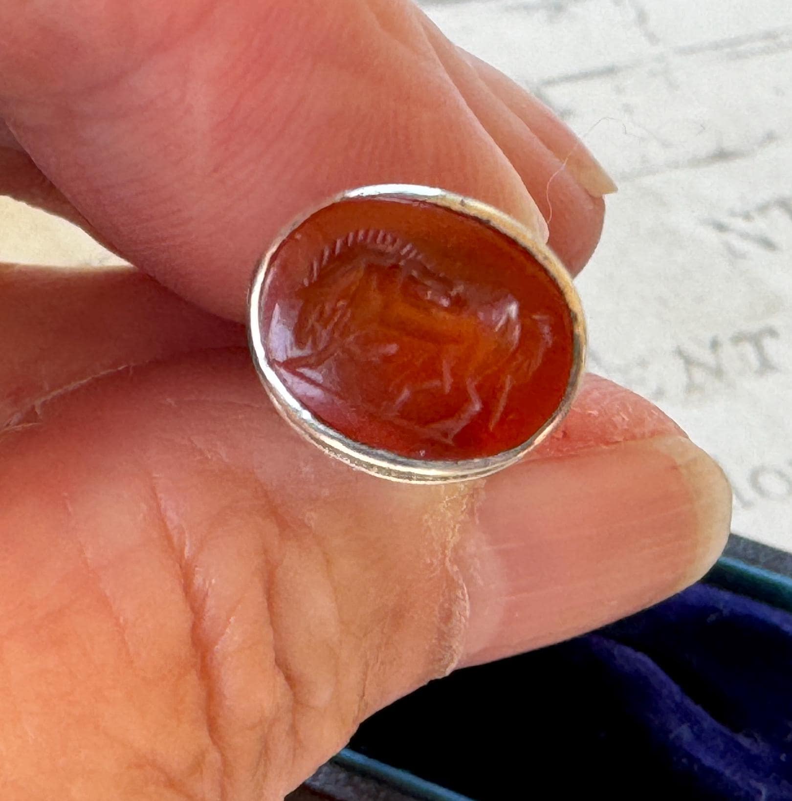 Georgian Ancient Roman Horse Intaglio Seal With Silver & Scottish Banded Agate Handle