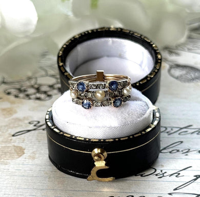 Rare Antique Victorian 15ct Gold Diamond, Sapphire & Pearl Harem Ring