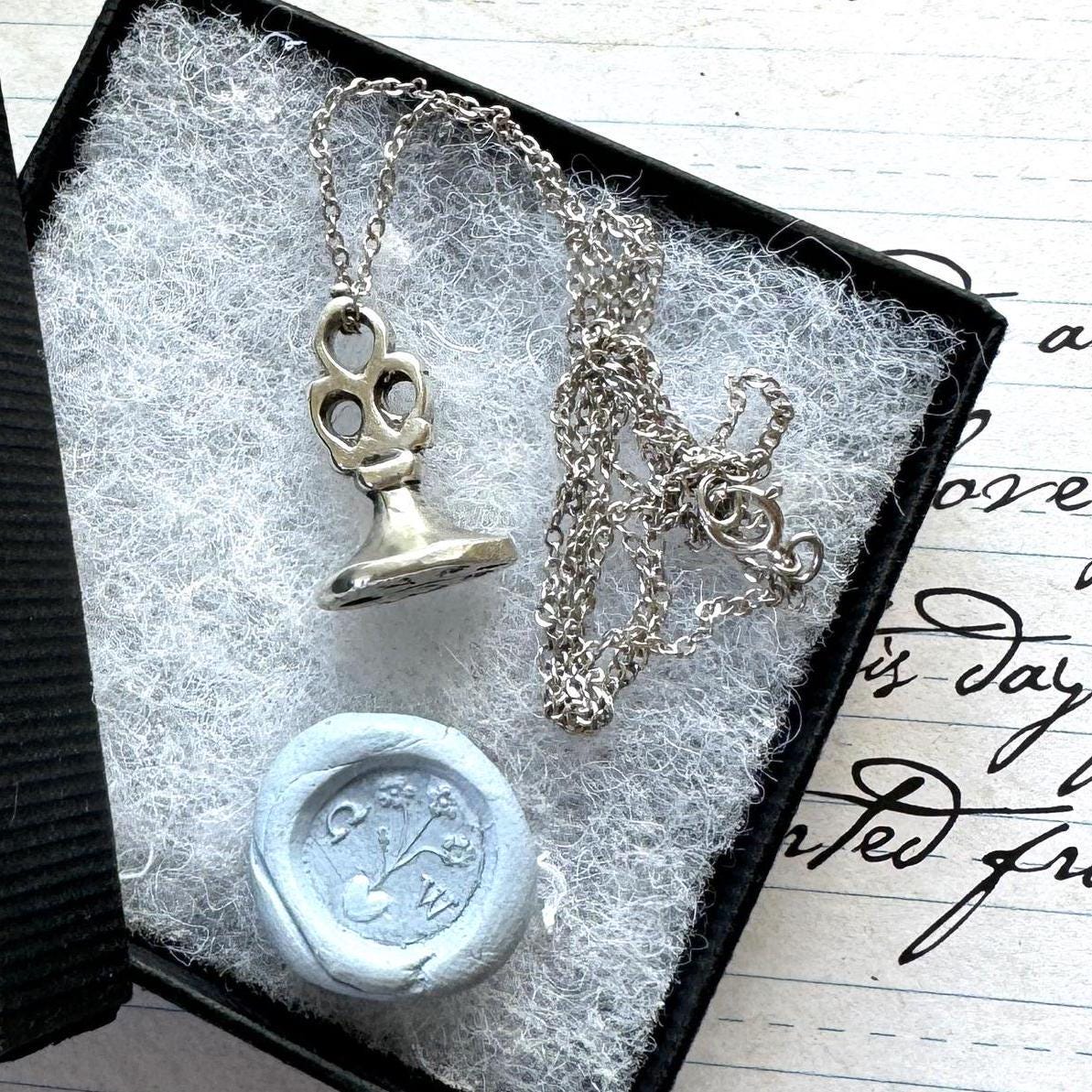Antique 17th Century Solid Silver Heart & Rose Intaglio Seal Fob. Lady's Love Token Seal Pendant. Stuart/Jacobean Chessman Matrix Seal Fob