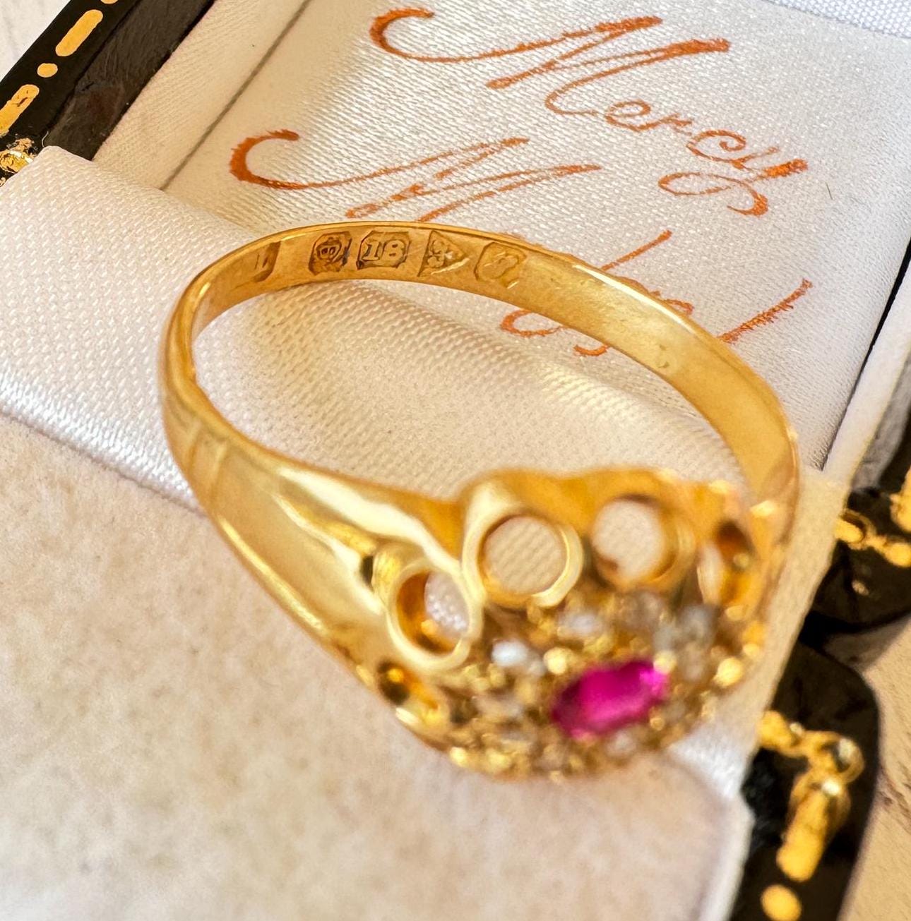 Antique 18ct Gold Ruby & Old Cut Diamond Cluster Ring