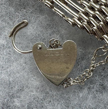 画像をギャラリービューアに読み込む, Vintage English Silver 7-Bar Gate Bracelet With Heart Padlock Clasp, Hallmarked 1978. Wide Fancy Link Sterling Silver Sweetheart Bracelet
