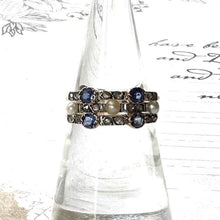 Carica l&#39;immagine nel visualizzatore di Gallery, Antique Victorian 15ct Gold Diamond, Sapphire &amp; Pearl Harem Ring. Rare 3-Band Harem Ring With Rose-Cut Diamonds, Blue Sapphires and Pearls
