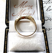 Load image into Gallery viewer, Antique Victorian 9ct Yellow Gold Coral &amp; Pearl Trilogy Band Ring, Size M-1/2 UK, 6-1/2 US
