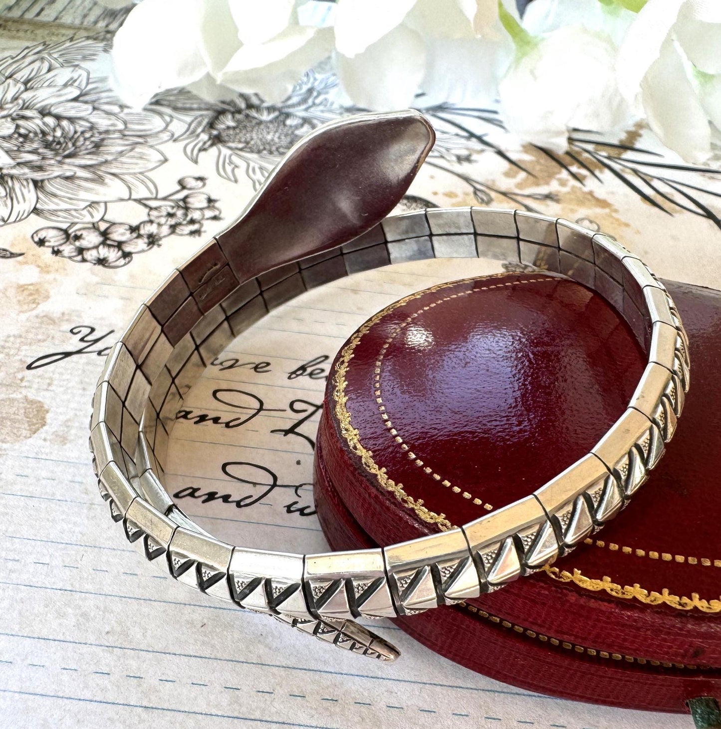 Antique Art Deco Sterling Silver Enamel Coiled Snake Bangle Bracelet. Kordes & Lichtenfels Germany Snake Bangle. Antique Love Token Jewelry