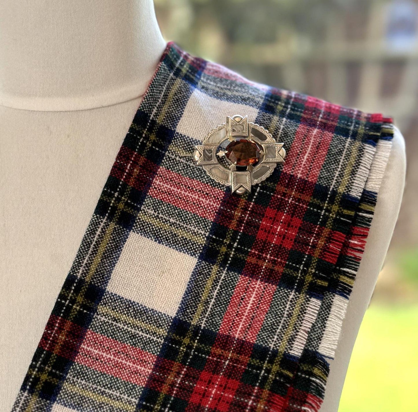 Antique Victorian Montrose Agate Scottish Cairngorm Brooch. Sterling Silver Scottish Banded Grey Lace Agate Brooch/Lapel Pin, Design Reg'd.