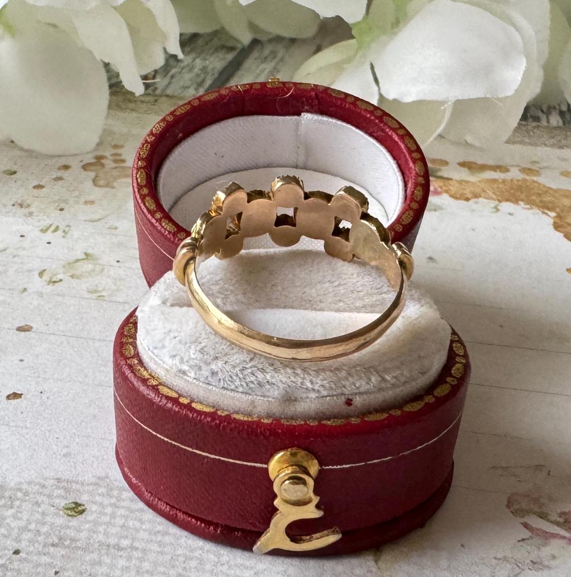 Antique Victorian 9ct Gold Pink Tourmaline & Pearl Half Hoop Ring, Chester 1899. Georgian Style Flat Cut Gemstone Band Ring, Size O-1/2, 7.5