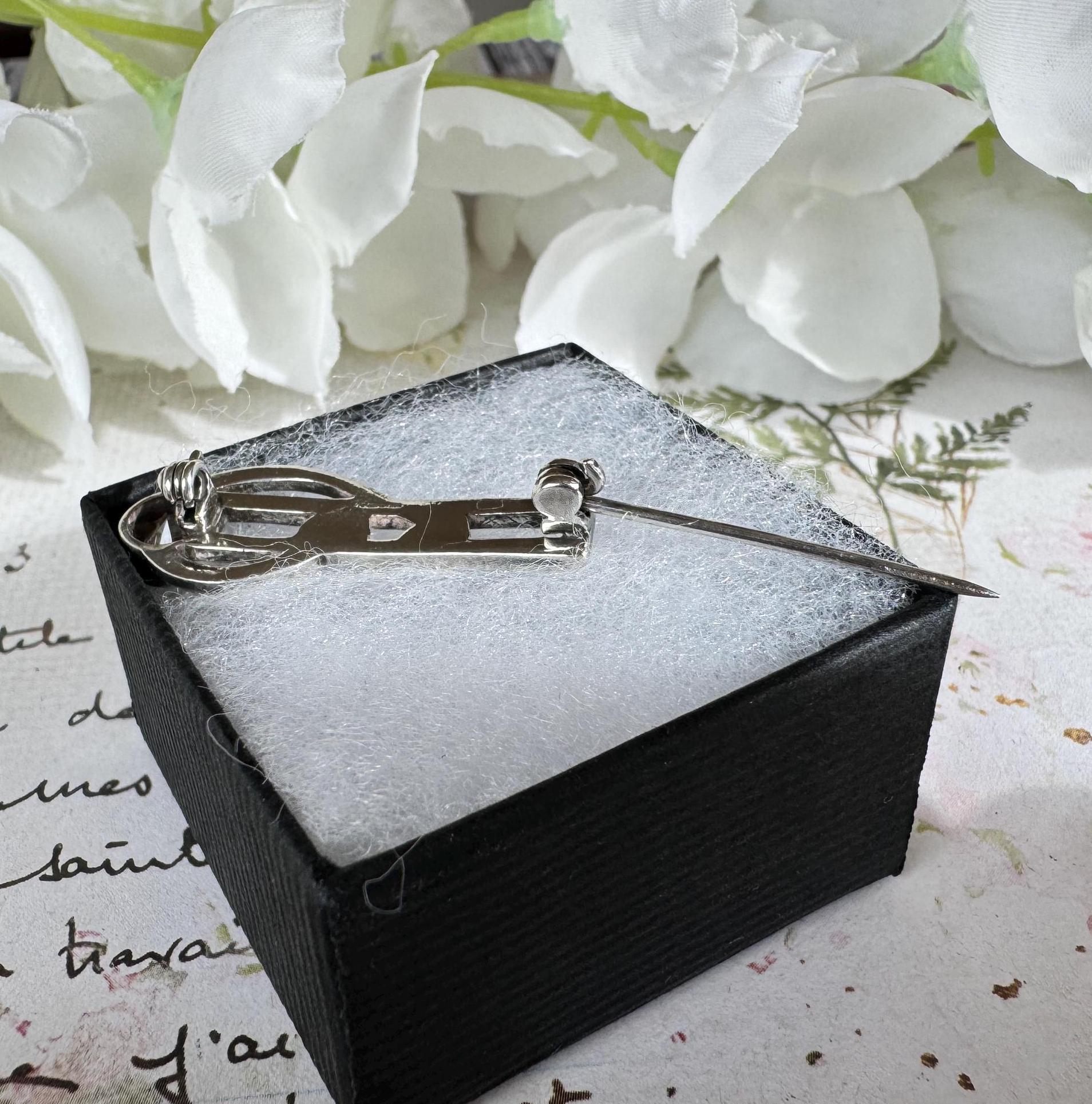 Vintage Edinburgh Silver Brooch: Art Nouveau Gingko Leaf Crystal Lapel Pin