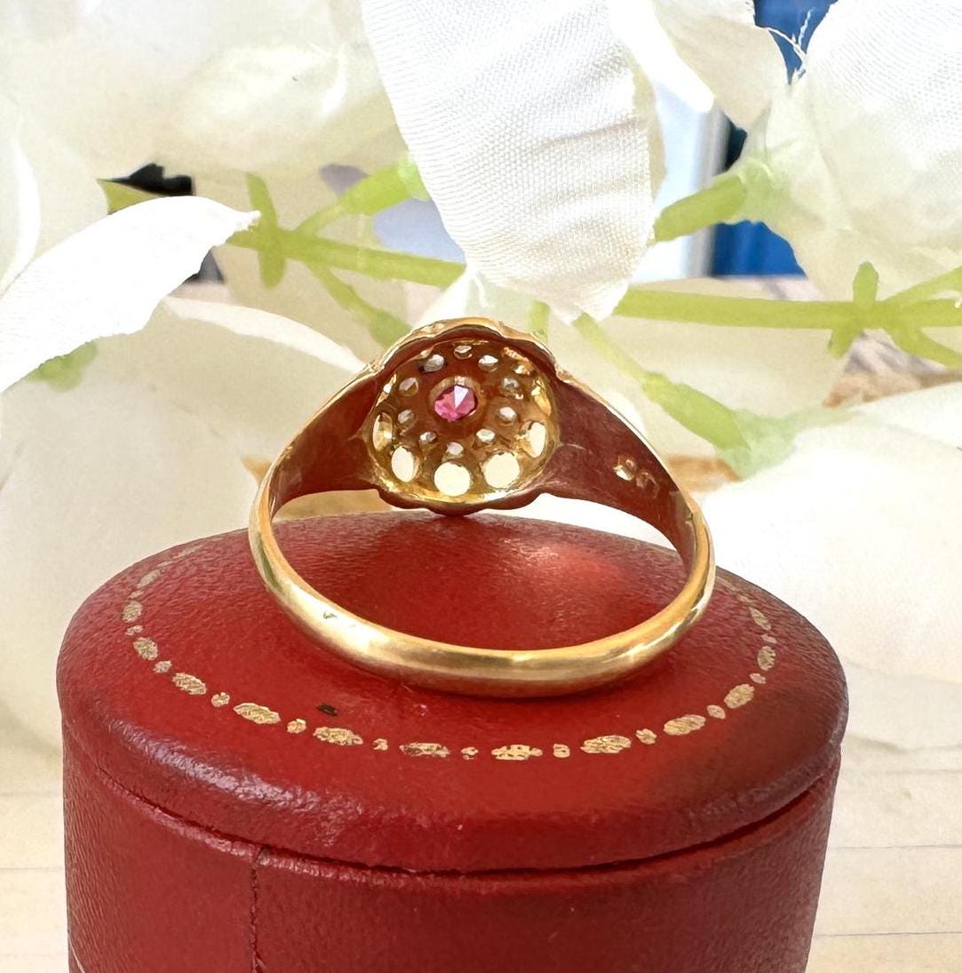 Antique 18ct Gold Ruby & Old Cut Diamond Cluster Ring