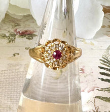 Load image into Gallery viewer, Antique 18ct Gold Ruby &amp; Old Cut Diamond Cluster Ring
