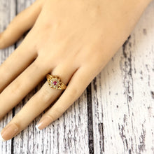 Load image into Gallery viewer, Antique 18ct Gold Ruby &amp; Old Cut Diamond Cluster Ring
