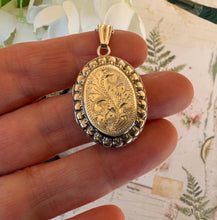 Load image into Gallery viewer, Vintage Victorian Style Repousse Sterling Silver Locket Pendant Necklace. Floral Engraved English Silver Photo/Keepsake Locket &amp; Curb Chain
