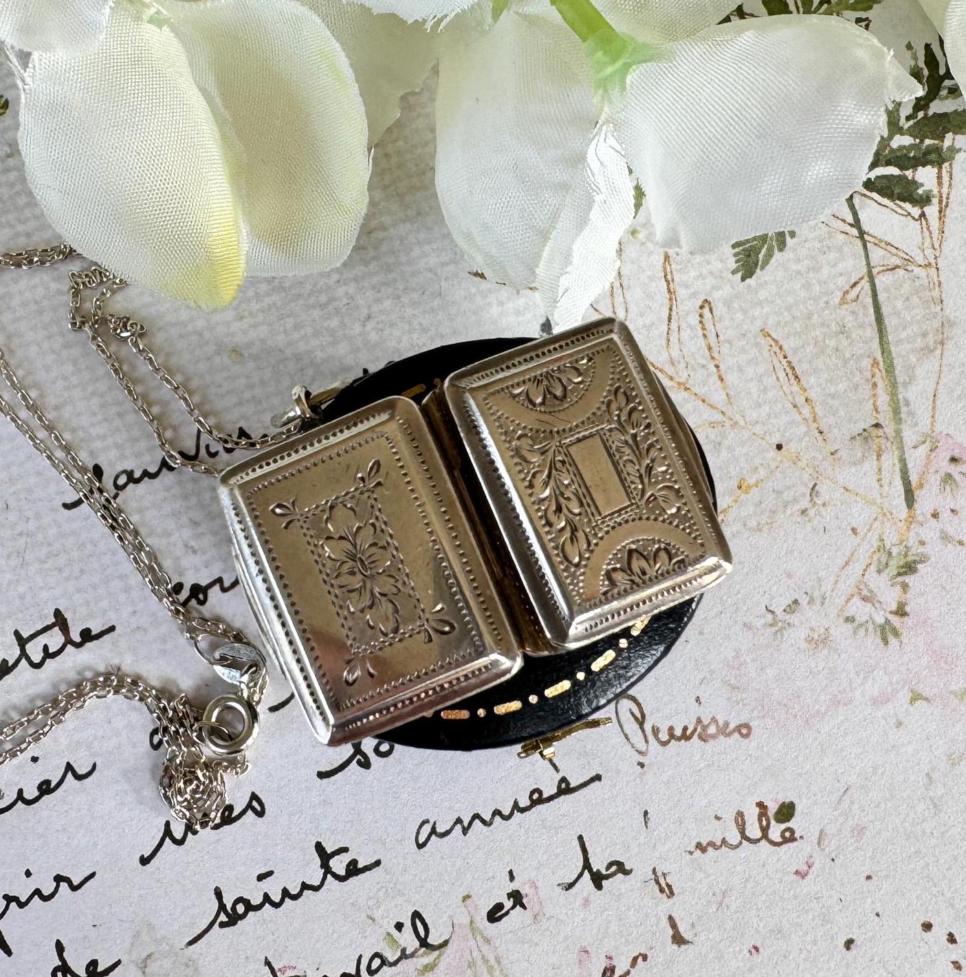 Rare Georgian Silver Tiny Miniature Book Vinaigrette Pendant, Ledsam & Vale, 1825