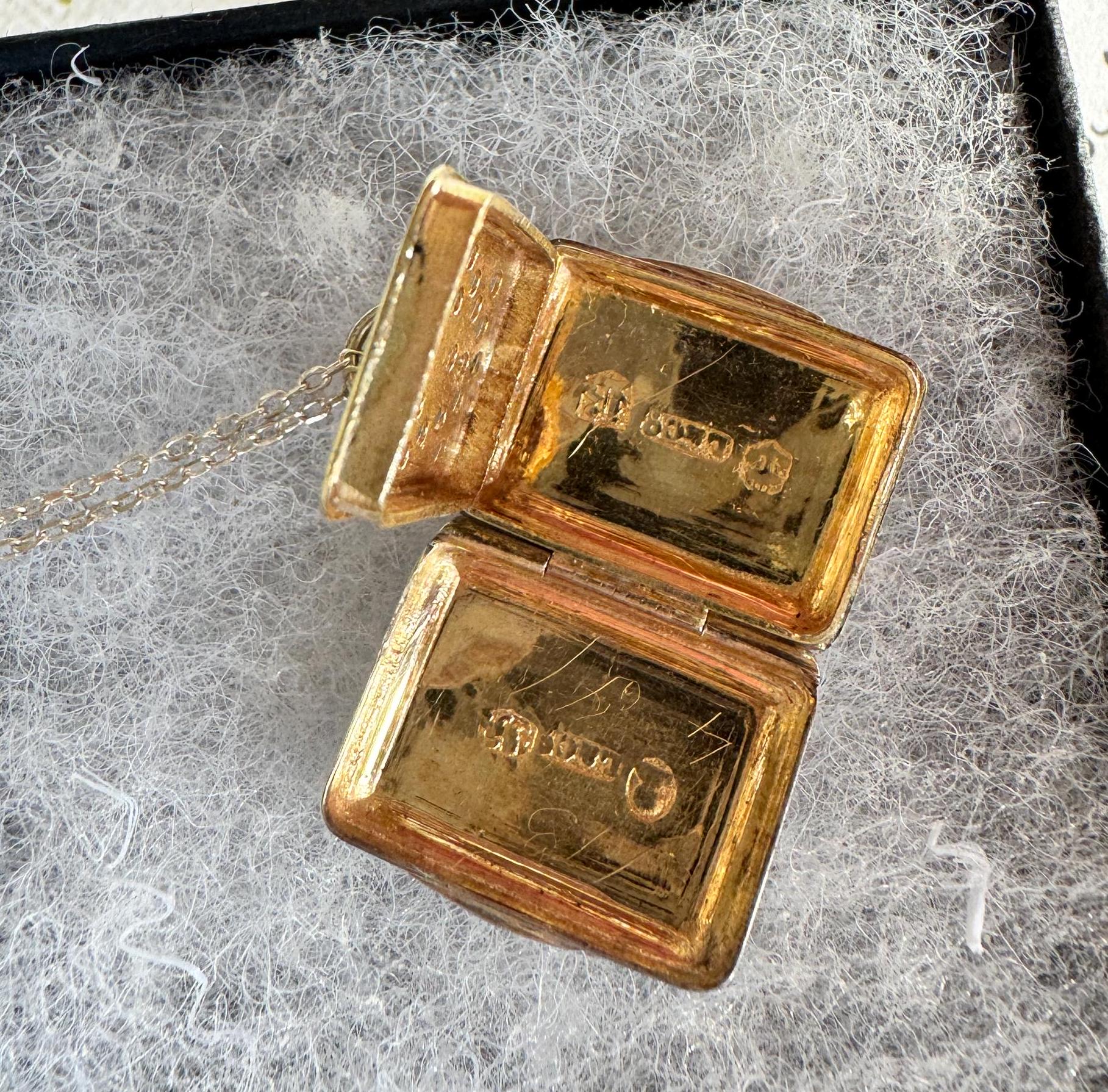 Rare Georgian Silver Tiny Miniature Book Vinaigrette Pendant, Ledsam & Vale, 1825
