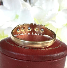 Load image into Gallery viewer, Antique 18ct Yellow Gold Sapphire &amp; Diamond Starry Band Ring. Victorian Half Hoop Ring, Chester 1901. Large Finger Antique Ring R-1/2/ 8.75
