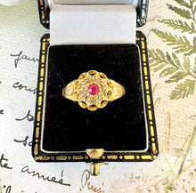 Load image into Gallery viewer, Antique 18ct Gold Ruby &amp; Old Cut Diamond Cluster Ring
