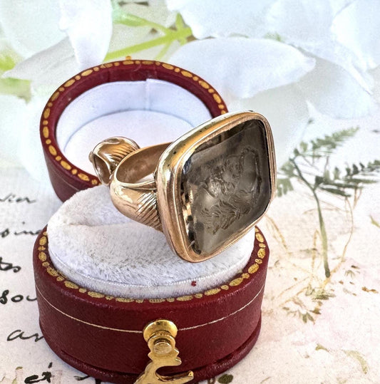 Antique 18ct Gold Superb Citrine Roman Intaglio Seal Fob Of Mars