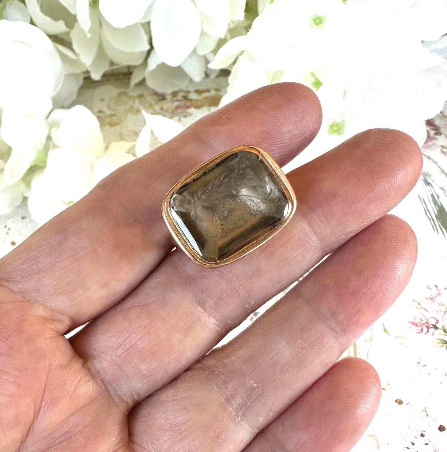 Antique 18ct Gold Superb Citrine Roman Intaglio Seal Fob Of Mars
