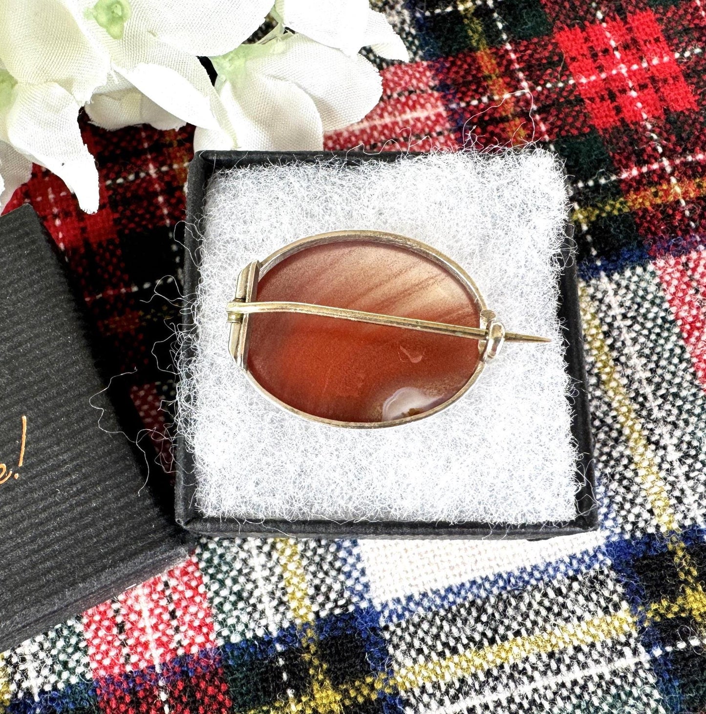 Antique Victorian Scottish Silver Carnelian Brooch/Lapel/Cravat Pin. Small Oval Sterling Silver & Red Chalcedony Minimalist Brooch