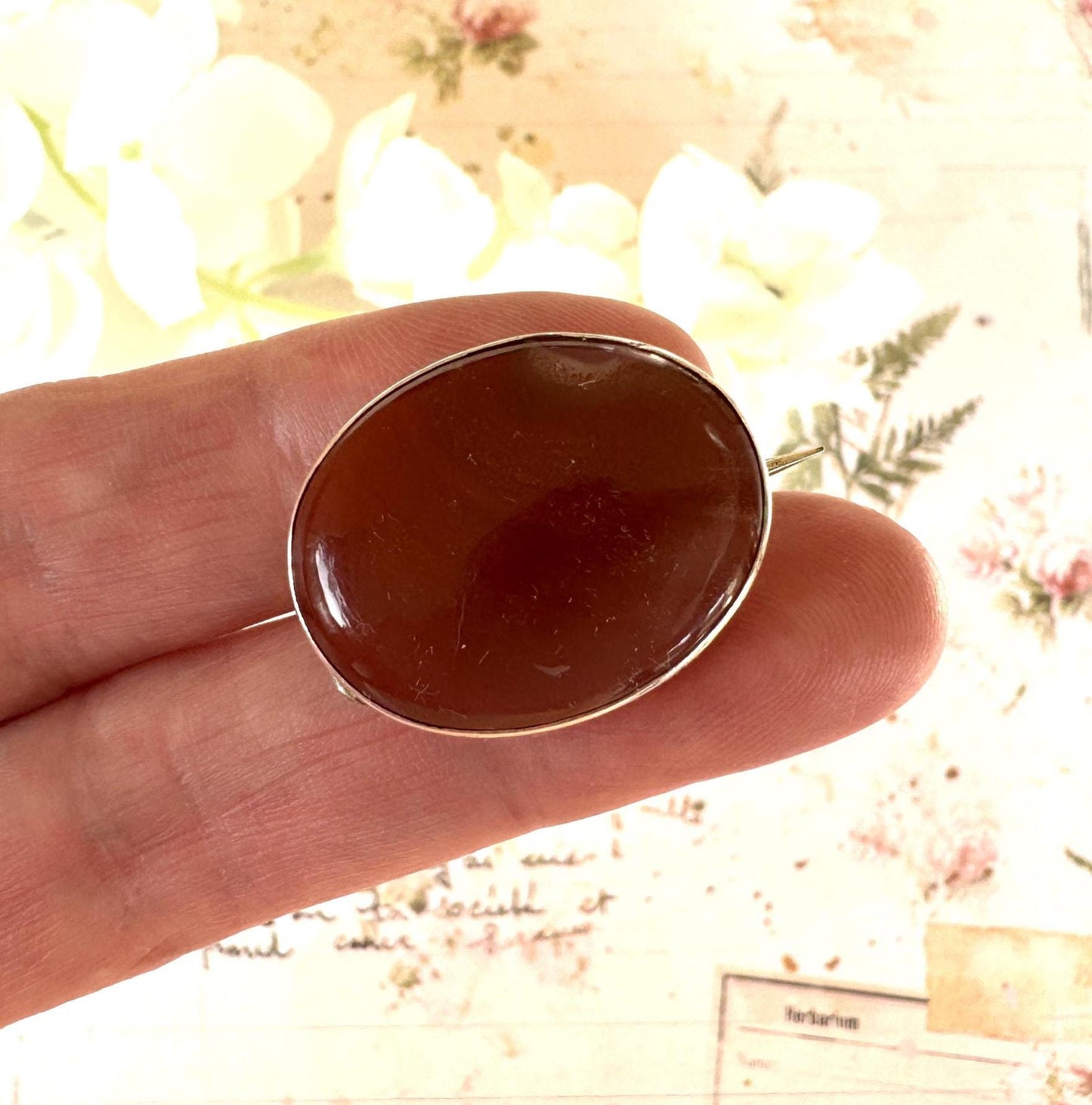 Antique Victorian Scottish Silver Carnelian Brooch/Lapel/Cravat Pin. Small Oval Sterling Silver & Red Chalcedony Minimalist Brooch