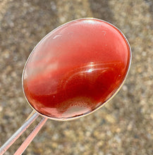 Load image into Gallery viewer, Antique Victorian Scottish Silver Carnelian Brooch/Lapel/Cravat Pin. Small Oval Sterling Silver &amp; Red Chalcedony Minimalist Brooch
