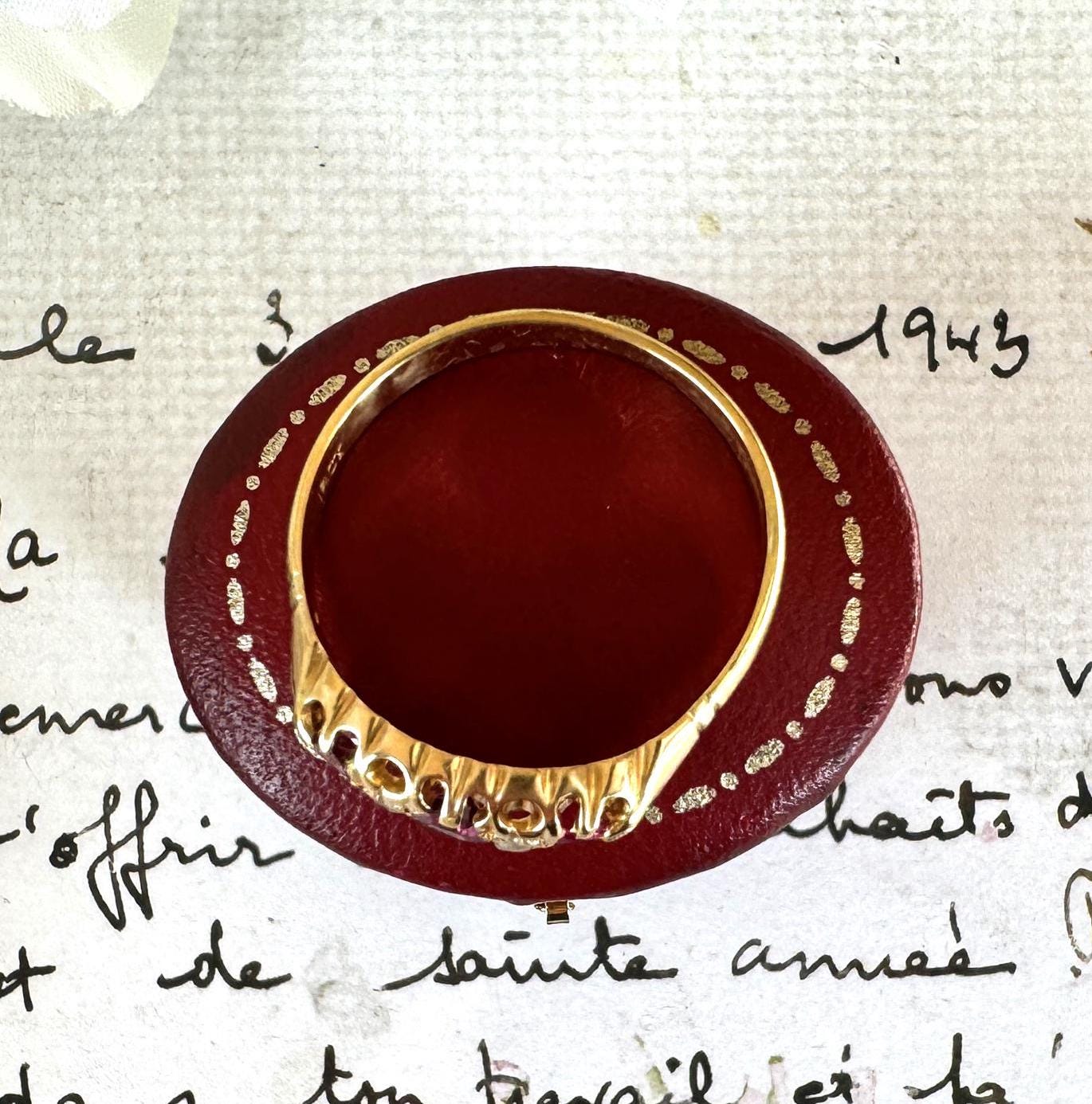 Antique Victorian 18ct Gold, Rubellite Tourmaline & Diamond 5 Stone Ring
