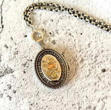 Load image into Gallery viewer, Victorian 1881 Sterling Silver and Gold Rose &amp; Pansy Locket Pendant. Antique Large Oval Bookchain Locket. Victorian Love Token Jewellery
