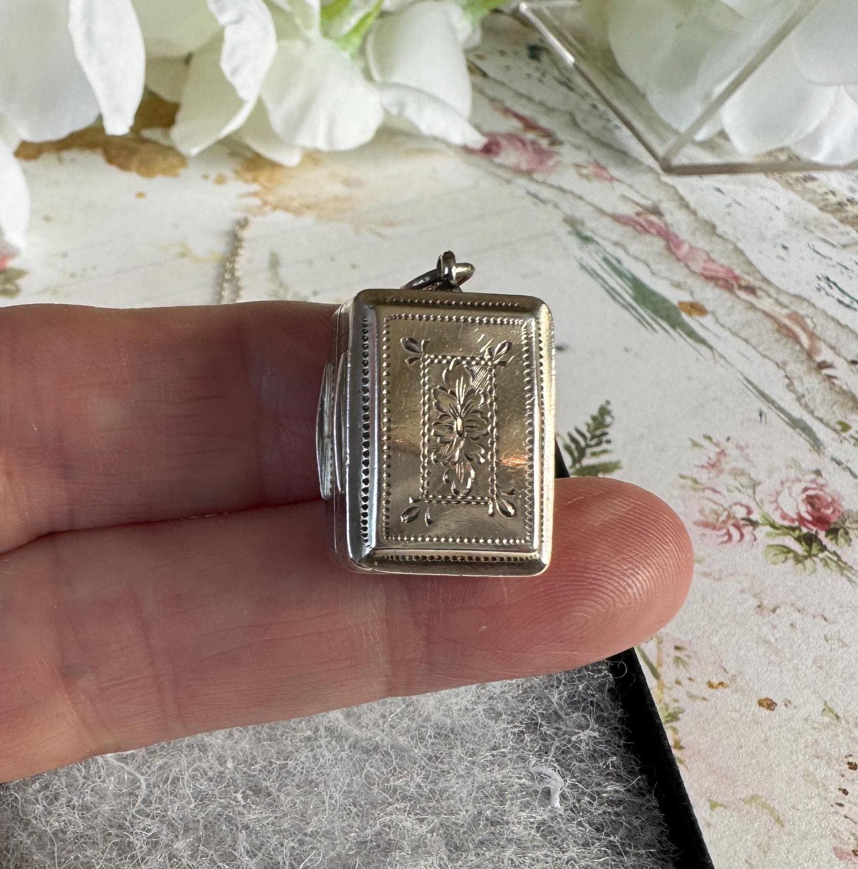 Rare Georgian Silver Tiny Miniature Book Vinaigrette Pendant, Ledsam & Vale, 1825