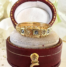 Load image into Gallery viewer, Antique 18ct Yellow Gold Sapphire &amp; Diamond Starry Band Ring. Victorian Half Hoop Ring, Chester 1901. Large Finger Antique Ring R-1/2/ 8.75
