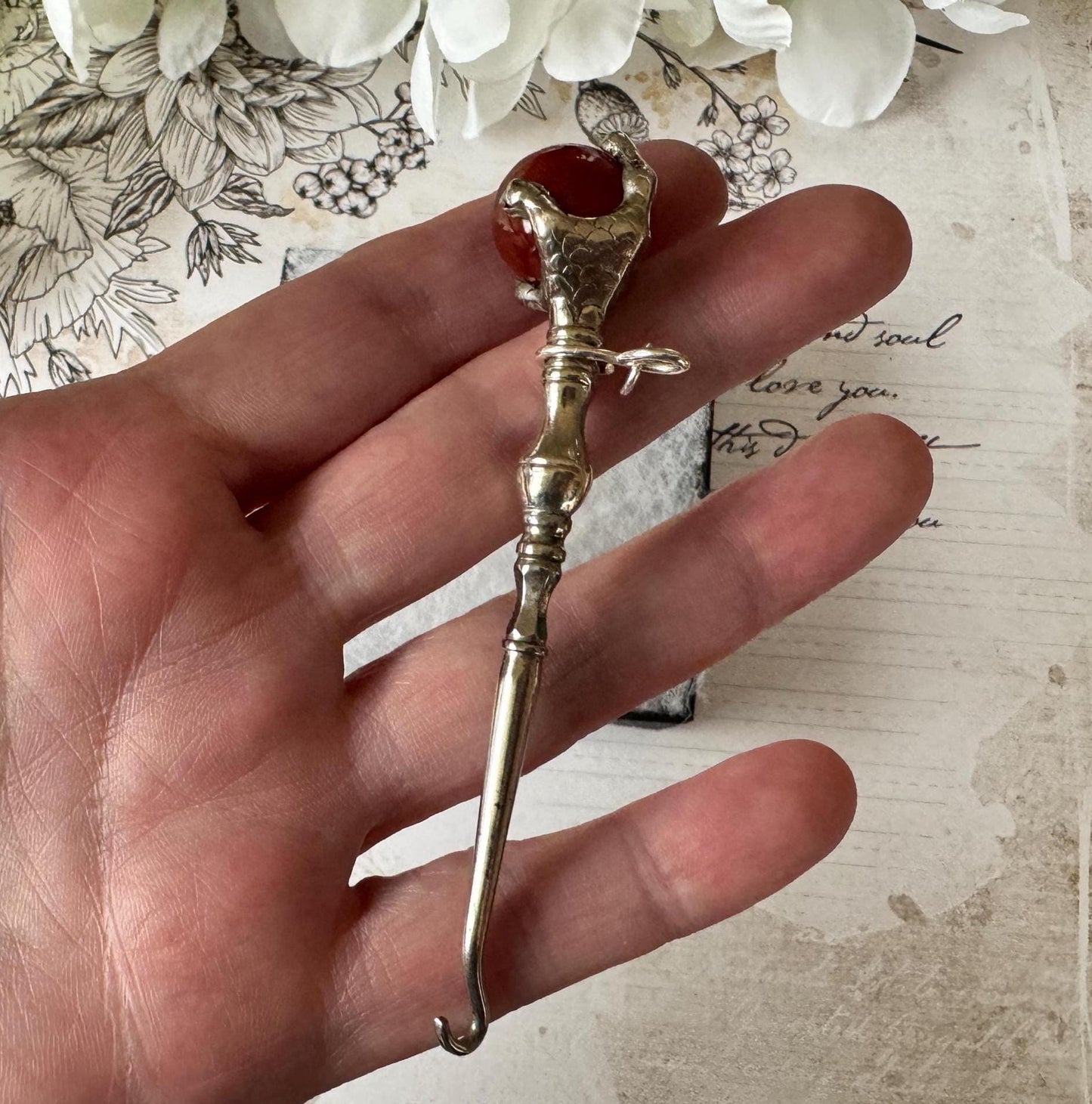 Victorian Scottish Carnelian Glove Button Hook