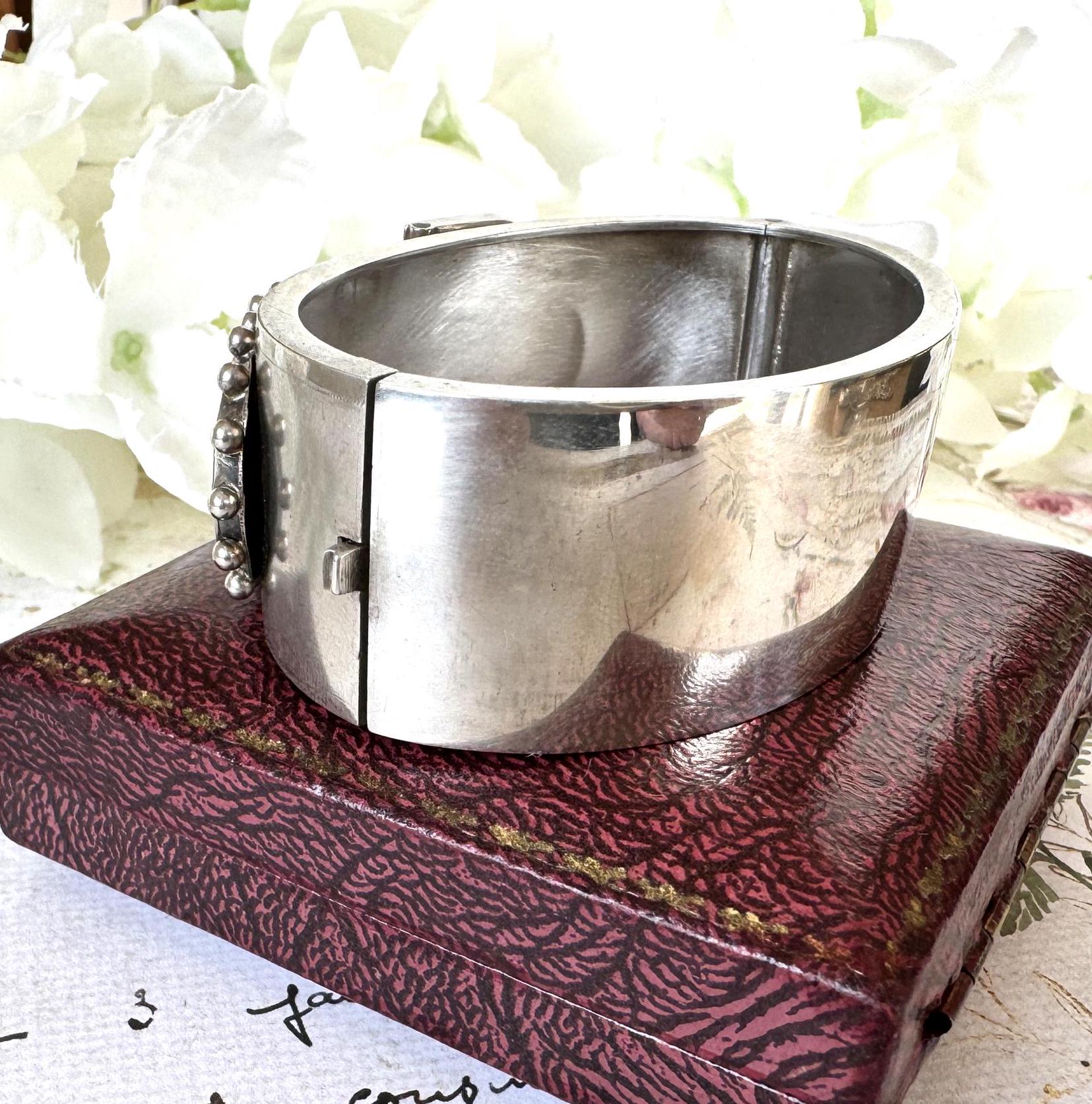 Antique Victorian Silver Wide Belt Buckle Bangle Bracelet. Ornate Chunky Sterling Victorian Cuff Bracelet, 1882 Hallmark. Love Token Jewelry