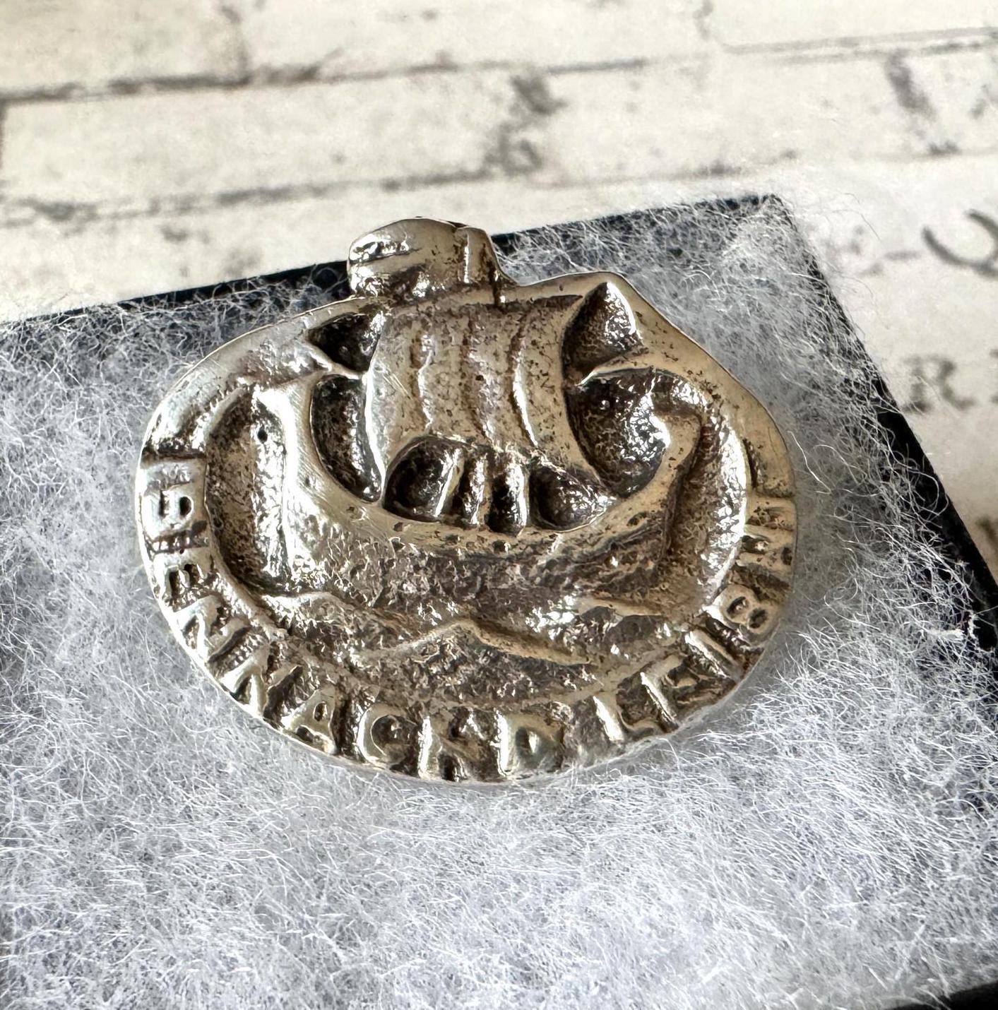 Vintage Scottish Silver Gaelic Goodbye "Bennachd Leibh" Viking Ship Celtic Brooch