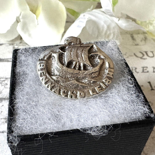 Vintage Scottish Silver Gaelic Goodbye "Bennachd Leibh" Viking Ship Celtic Brooch