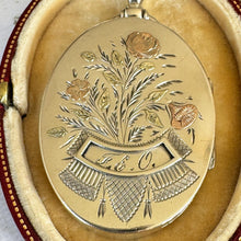 Load image into Gallery viewer, Antique Victorian Silver &amp; Gold Aesthetic Engraved Locket With Photographs
