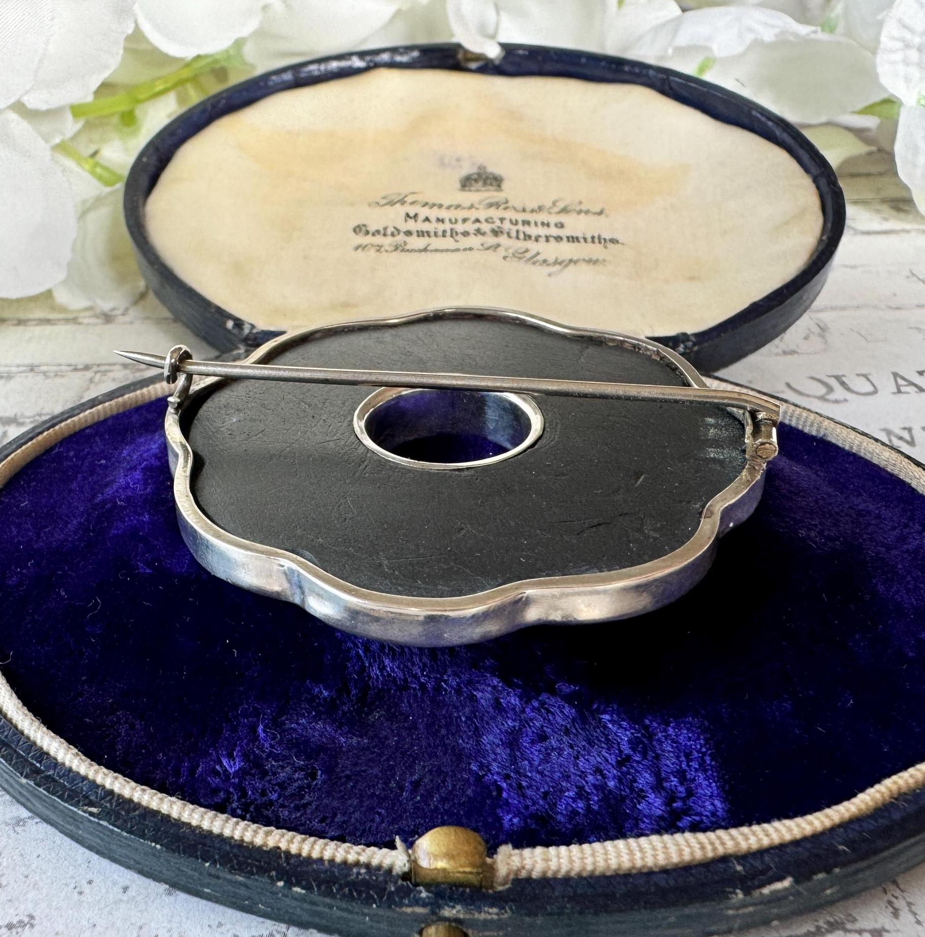 Antique Victorian Scottish Silver Mixed Agate Target Brooch. Large Slate Backed Hardstone Plaid Brooch. Victorian Scottish Pebble Jewelry