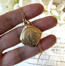 Load image into Gallery viewer, Antique 9ct Yellow Gold Engraved Shield Square Locket Pendant Necklace. Victorian/ Edwardian Gold Rhombus Locket &amp; Anchor Chain.
