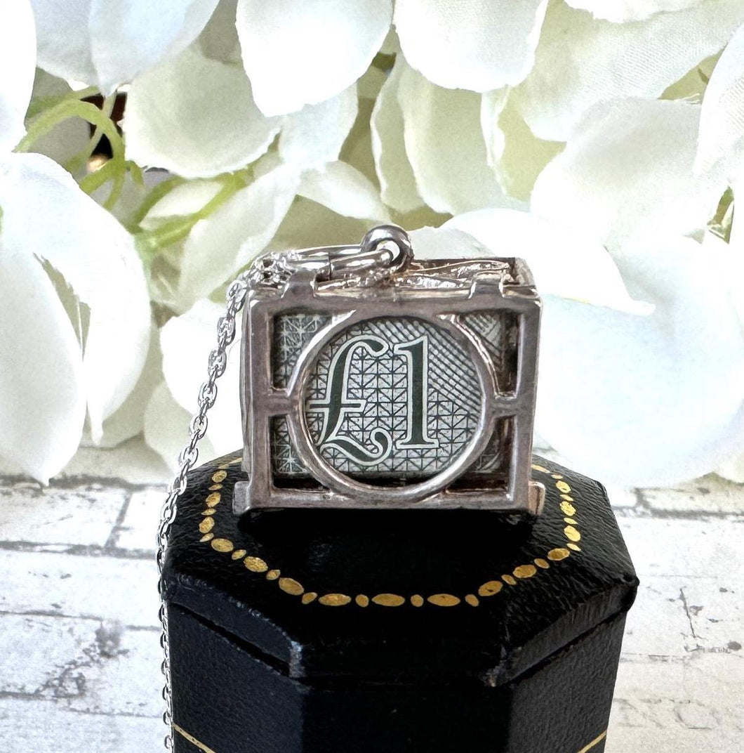 Vintage 1960s Sterling Silver Mad Money Charm Pendant - Opens to Reveal A Pound Note