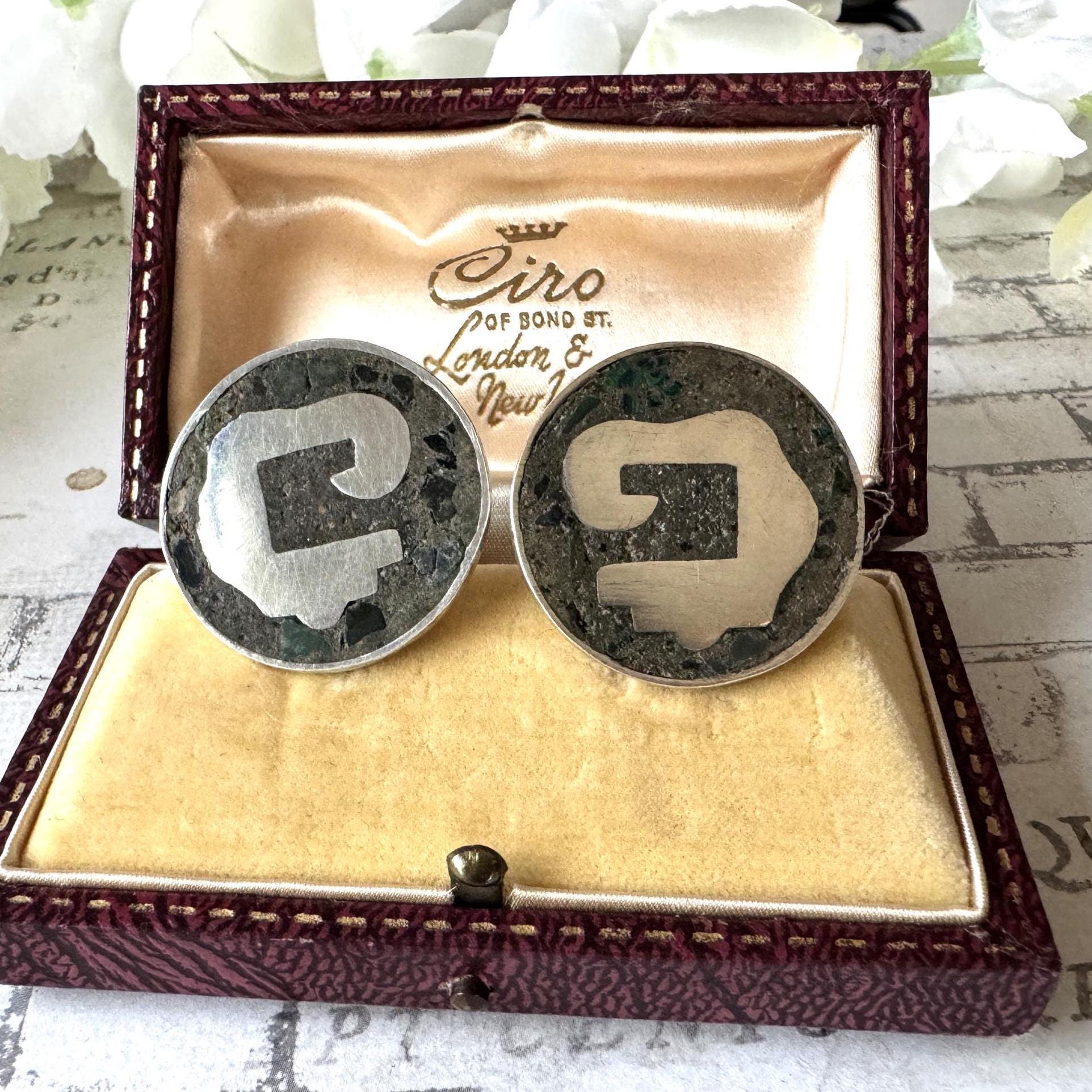 Vintage Mexican "Mosaico Azteca" Sterling Silver Cufflinks