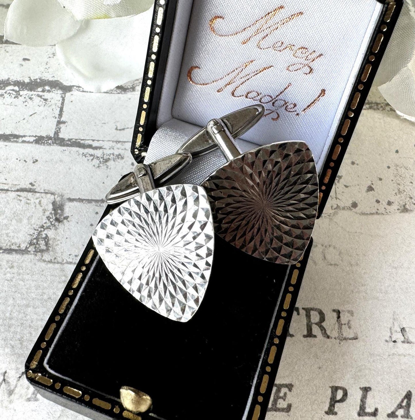 Vintage 1960s Sterling Silver Cufflinks - Guilloche Engraved Sunbursts - London Hallmarks. Wedding Groom, Dapper Dandy Formal Gifts For Him