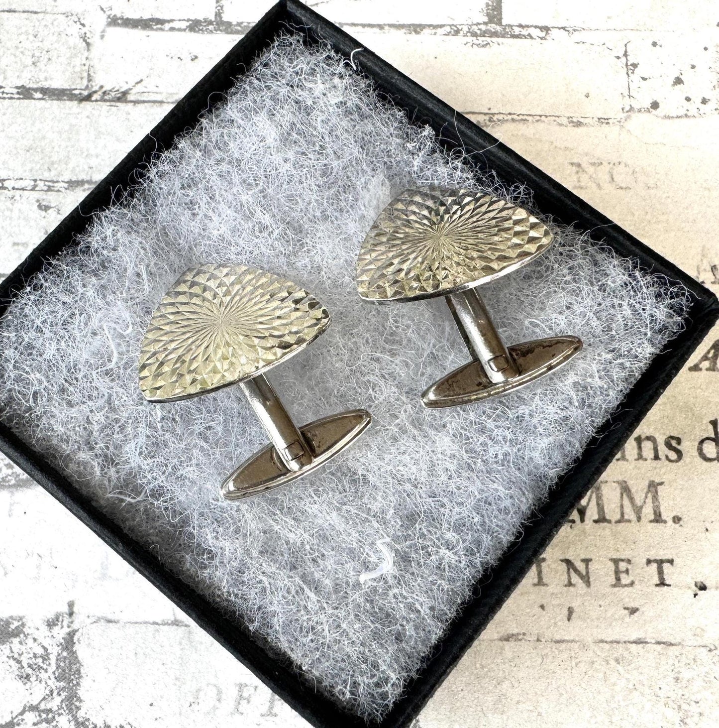 Vintage 1960s Sterling Silver Cufflinks - Guilloche Engraved Sunbursts - London Hallmarks. Wedding Groom, Dapper Dandy Formal Gifts For Him